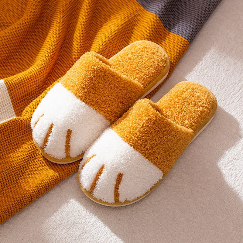 Comwarm Winter Warm Plush Slippers Cute Cat Paw Designer House Women Fur Slippers Floor Mute Bedroom Lovers Indoor Fluffy Shoes