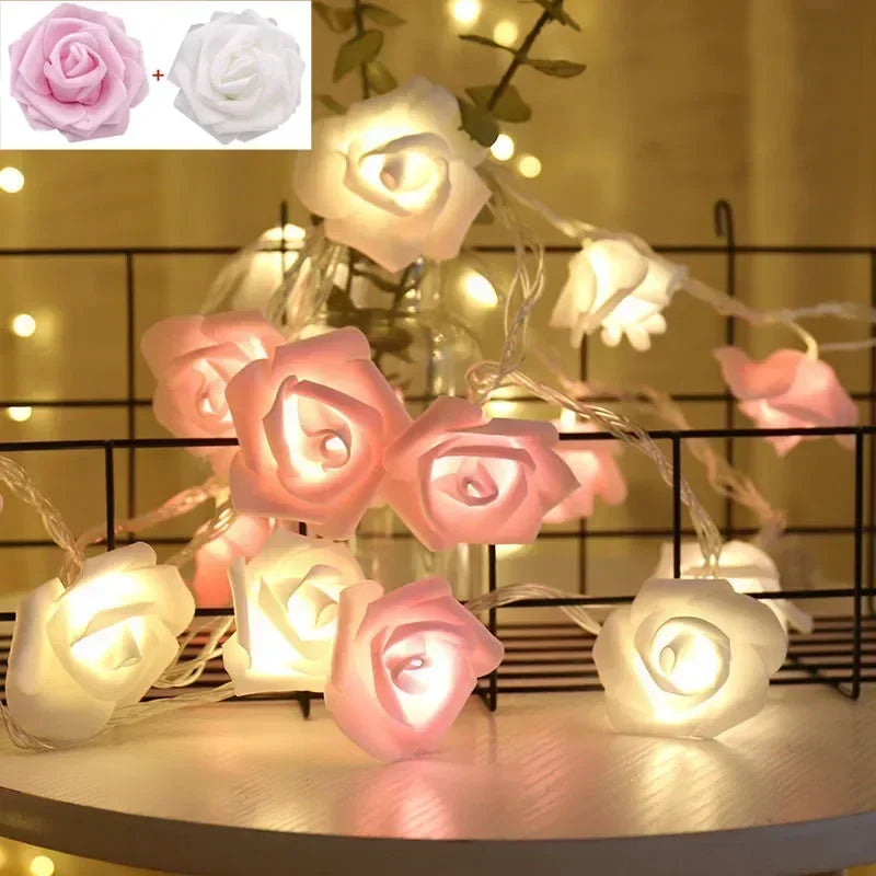 Rose LED Flower String Lights Garland Fairy Lights Romantic Lamp 3M 20LEDs For Wedding Valentines Day Christmas Party Decoration