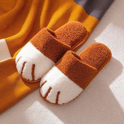 Comwarm Winter Warm Plush Slippers Cute Cat Paw Designer House Women Fur Slippers Floor Mute Bedroom Lovers Indoor Fluffy Shoes