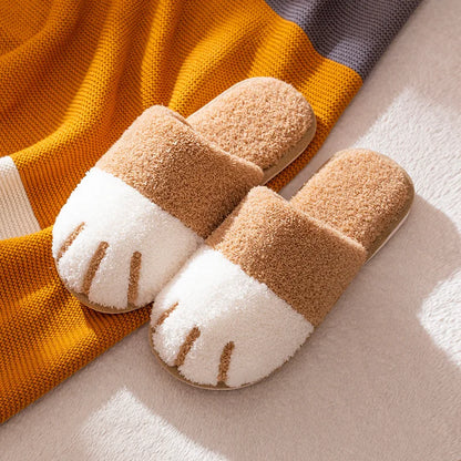 Comwarm Winter Warm Plush Slippers Cute Cat Paw Designer House Women Fur Slippers Floor Mute Bedroom Lovers Indoor Fluffy Shoes