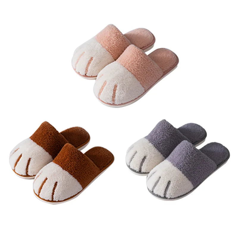 Comwarm Winter Warm Plush Slippers Cute Cat Paw Designer House Women Fur Slippers Floor Mute Bedroom Lovers Indoor Fluffy Shoes