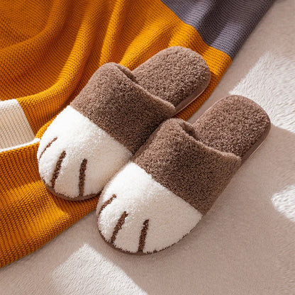 Comwarm Winter Warm Plush Slippers Cute Cat Paw Designer House Women Fur Slippers Floor Mute Bedroom Lovers Indoor Fluffy Shoes