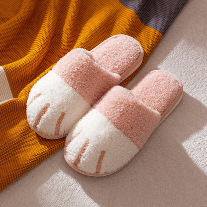 Comwarm Winter Warm Plush Slippers Cute Cat Paw Designer House Women Fur Slippers Floor Mute Bedroom Lovers Indoor Fluffy Shoes