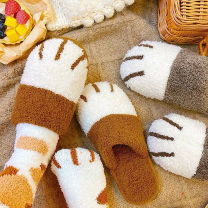 Comwarm Winter Warm Plush Slippers Cute Cat Paw Designer House Women Fur Slippers Floor Mute Bedroom Lovers Indoor Fluffy Shoes