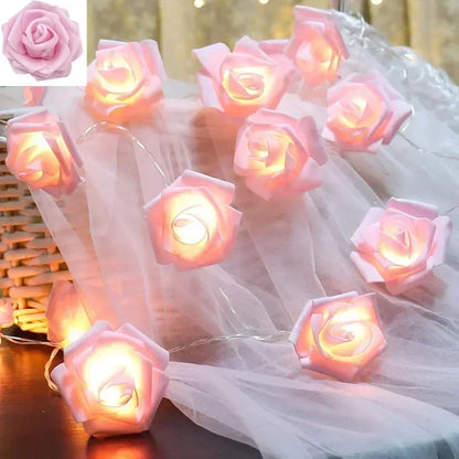 Rose LED Flower String Lights Garland Fairy Lights Romantic Lamp 3M 20LEDs For Wedding Valentines Day Christmas Party Decoration